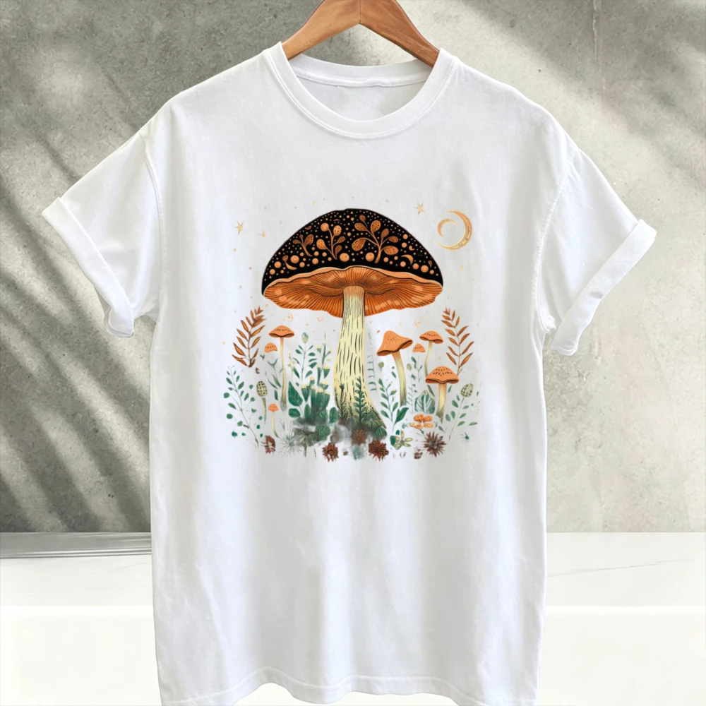 Mystical Mushroom T-Shirt, Goblincore Botanical Moon Tee, Witchy Cottagecore Nature Top Dark Forest Aesthetic Shirt Gift for Her