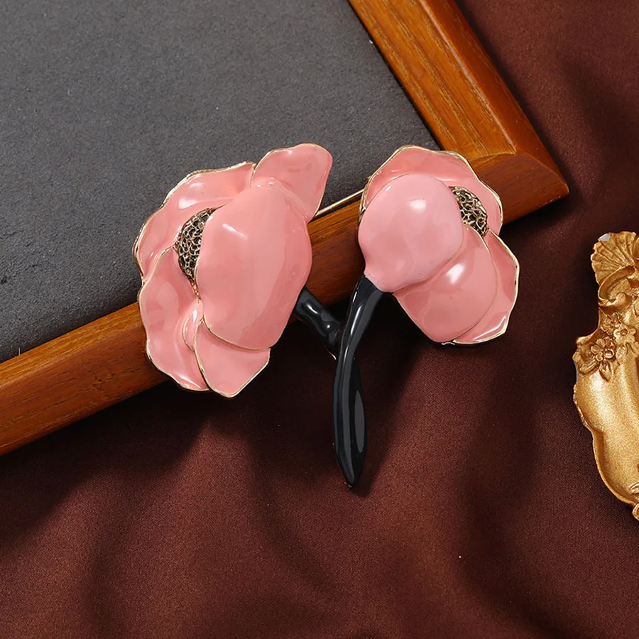 Shmik خمر الفاوانيا الزهور المينا تصميم بسيط دبابيس شارات للنساء أنيقة النبات الأوسط اكسسوارات الزفاف دبابيس