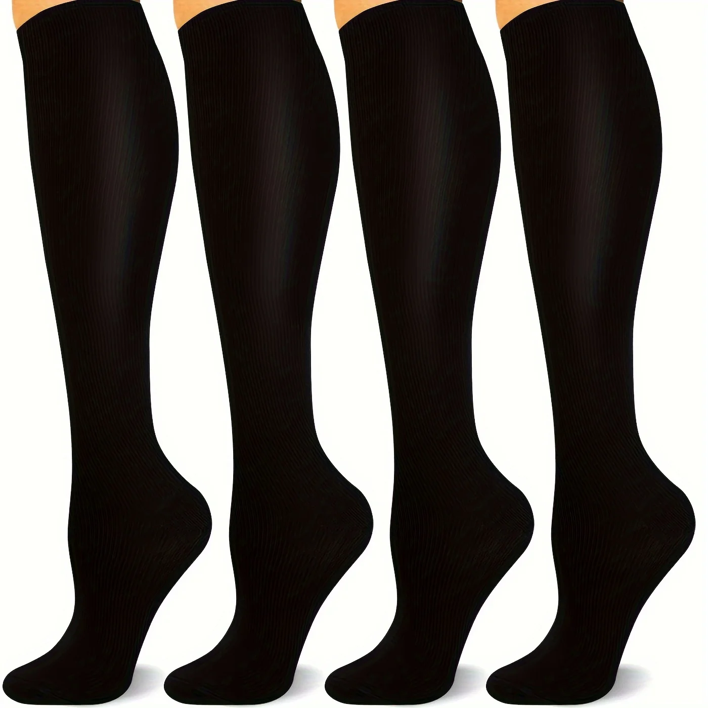 4 Pairs Solid Unisex Calf Socks, Simple & Comfort Compression Knee High Socks, Women's Stockings & Hosiery