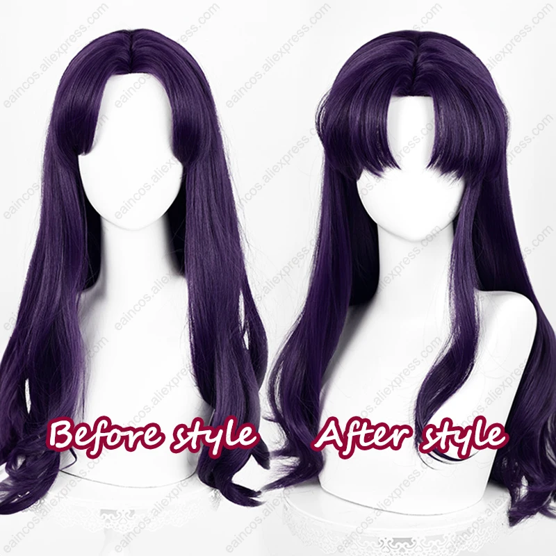 EVA Misato Katsuragi Cosplay Wig 55cm Long Black Purple Curly Wigs Heat Resistant Synthetic Hair