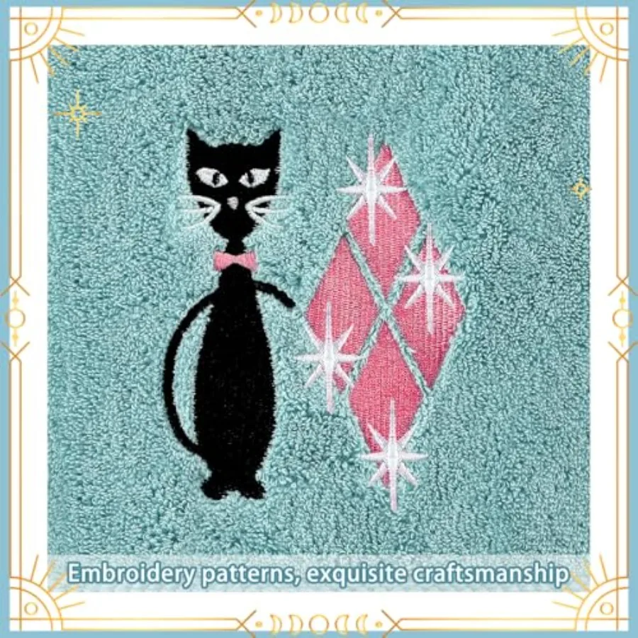 2 قطعة منتصف القرن الحديثة الأسود القط مناشف المطبخ الرجعية القط طبق المناشف القطن التطريز ماصة للمطبخ الحمام ديكورا