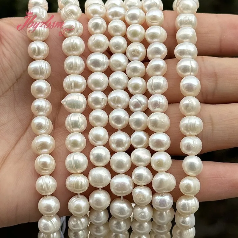 Perlas redondas naturales blancas de agua dulce, cuentas de piedra de 15 pulgadas para bricolaje, collar clásico para mujer, pulsera, fabricación de joyas de 7-8mm