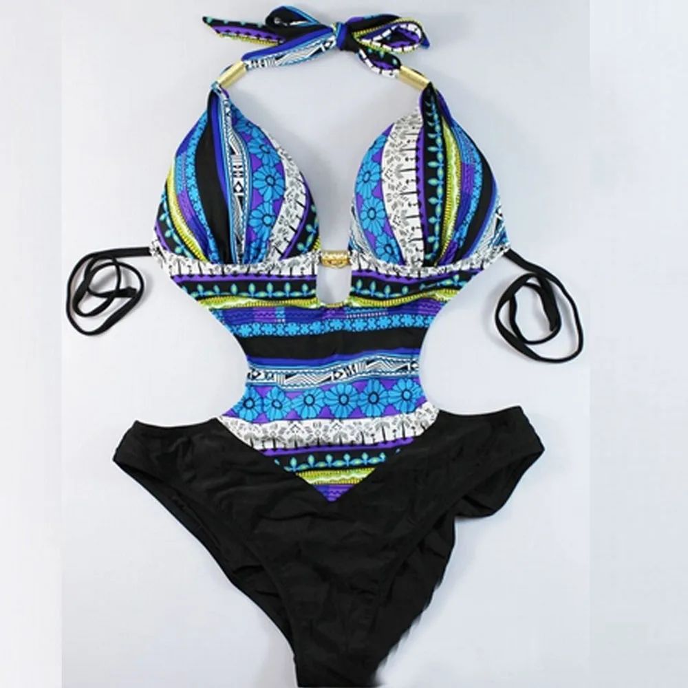 2024 V-Neck Swimwear Push Up One Piece Swimsuit Cross Vintage Retro Beach Wear Backless Monokini Beach Wear Swim Suit