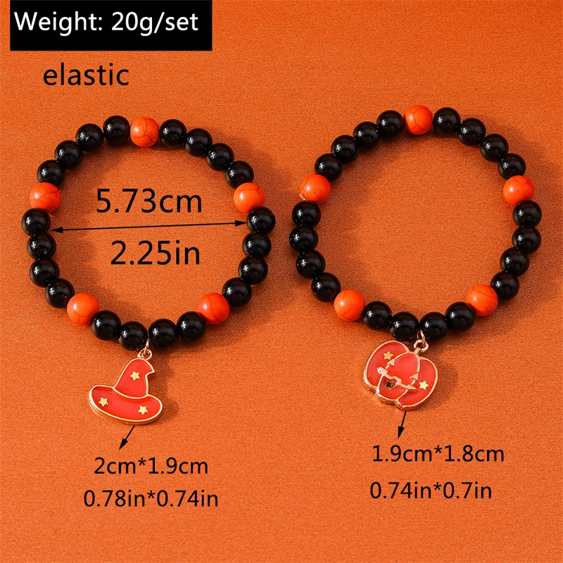 2 Teile/satz Mode Handgemachte Perlen Armbänder für Frauen Metall Kürbis Charms Armbänder Mädchen Halloween Festival Schmuck Geschenke – Detail 3