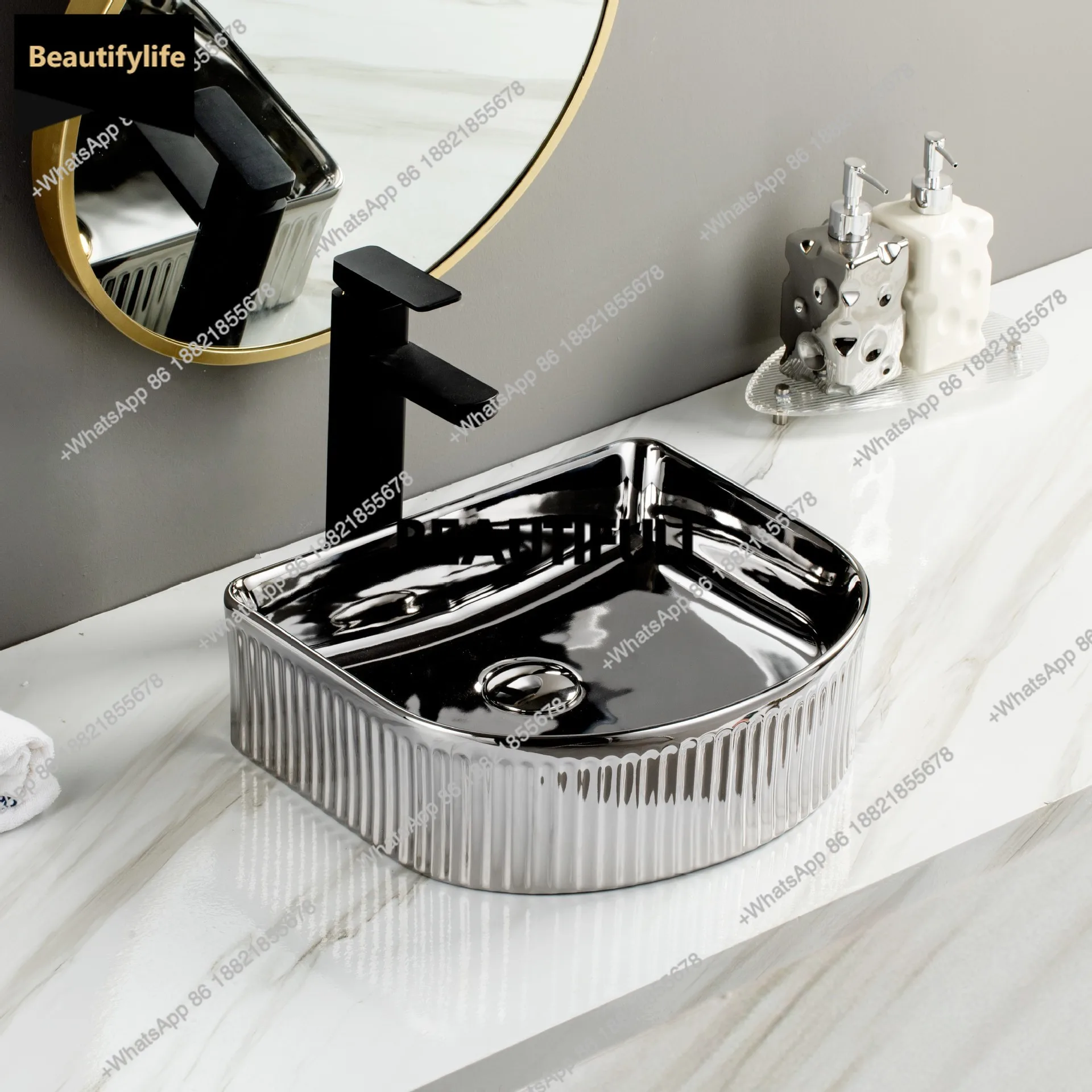 

B567 Квадратный и круглый умывальник, раковина с гальваническим покрытием из золотой керамики, современная роскошная художественная раковина