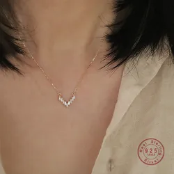 HI MAN 925 Sterling Silver Korean Creative Micro Inlaid Zircon V Necklace Women Fashion Charm Girlfriend Birthday Jewelry Gift