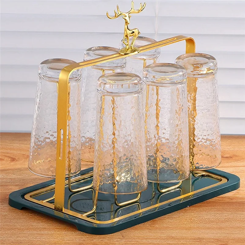ABZV-Designs Functional Drainage Drainer Stand,Glass Cup Holder Dining Room Organization Gold