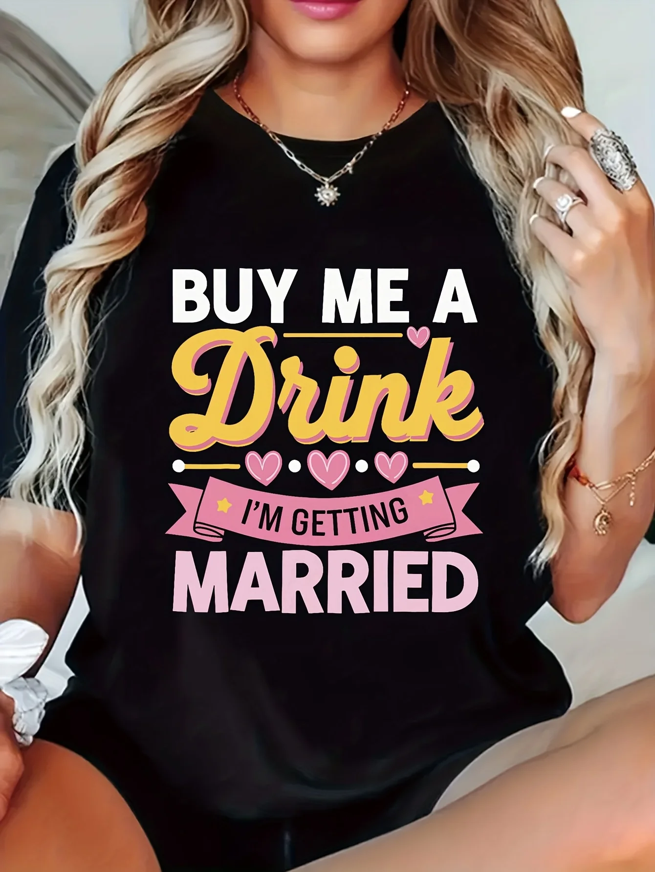 Women's Breathable Casual T-Shirt - "Please buy me a cup of I want to get married" pattern print, short-sleeved crew neck top