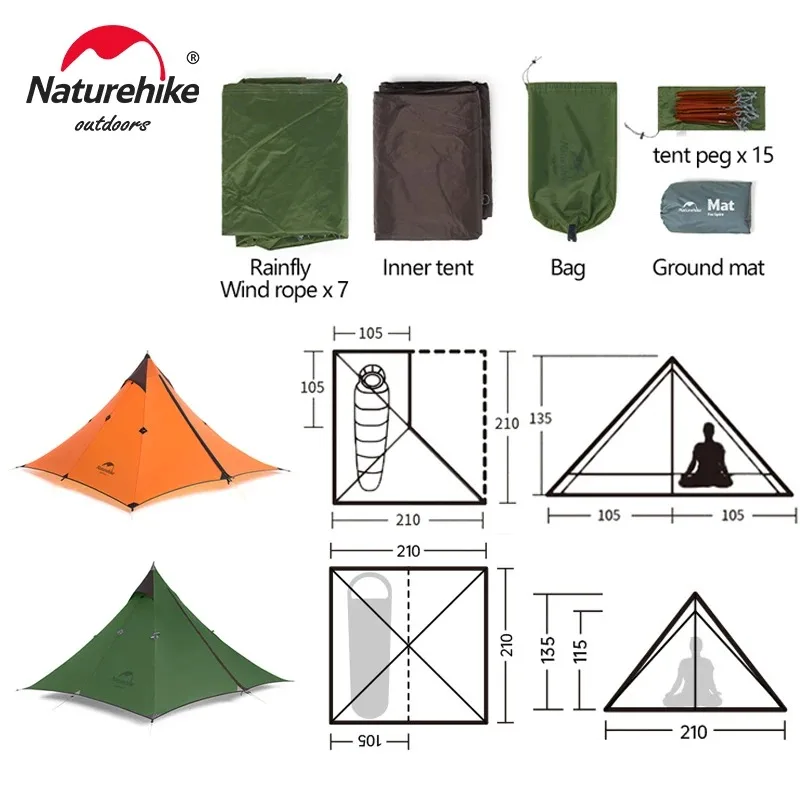 Imagem -05 - Naturehike-spire Outdoor Ultralight Camping Tent Silicone Nylon Rodless Mochila Tent Caminhadas Shelter Pessoa 20d