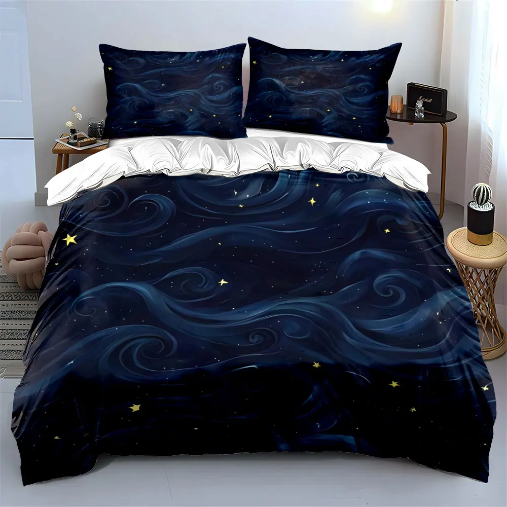 

Starry Night Sky Three-Piece Décor Bedding Set with 1 Duvet Cover 2 Pillowcases Single Double King Queen, Gift