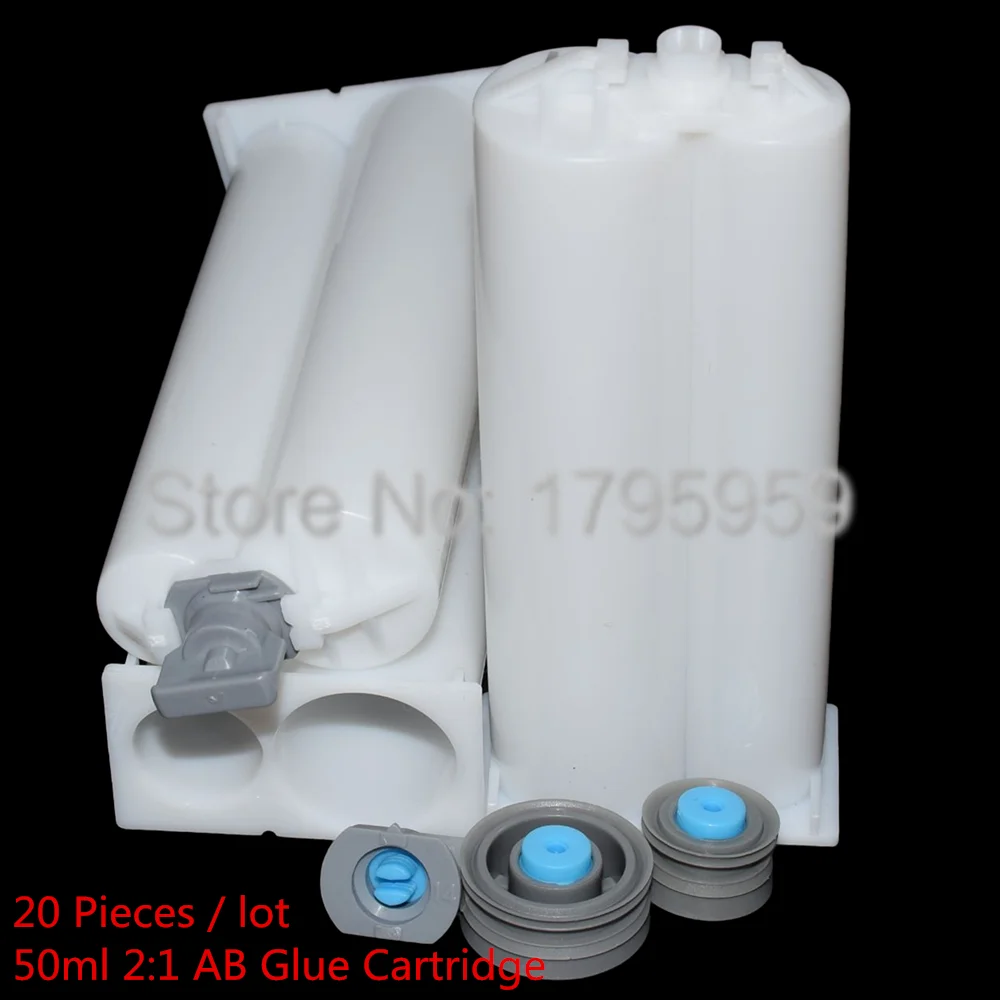 20 pz vuoto 50ml resina epossidica colla tubo 1:1 10:1 4:1 2:1 cartucce a doppia canna con pistoni sigillanti per 50ml AB colla pistole strumenti