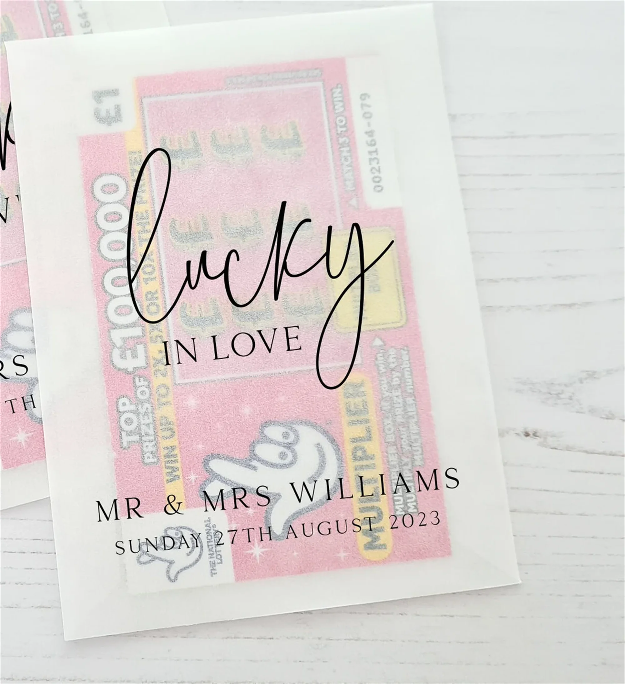Scratch Card Holder Wedding Favour Packets Lucky in Love - 100% Biodegradable Glassine Personalised Wedding Favours Bags