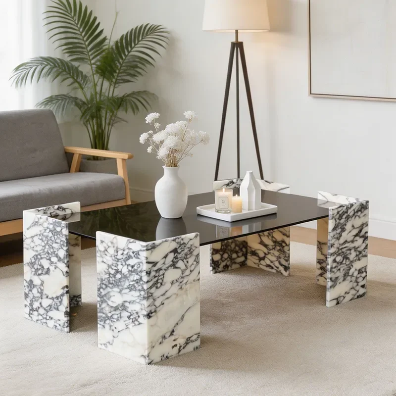 Modern Purple Marble Acrylic Transparent Splicing Coffee Table for Living Room Villa High End Household Creative Minimalist