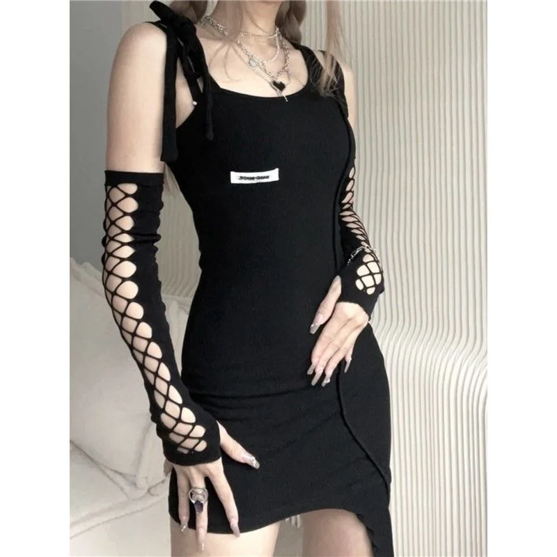 Gloves Arm Sleeves Women Black Mesh Fabric Ripped Gothic Sun Protection Adult Size Lightweight Breathable Party Stage Show New