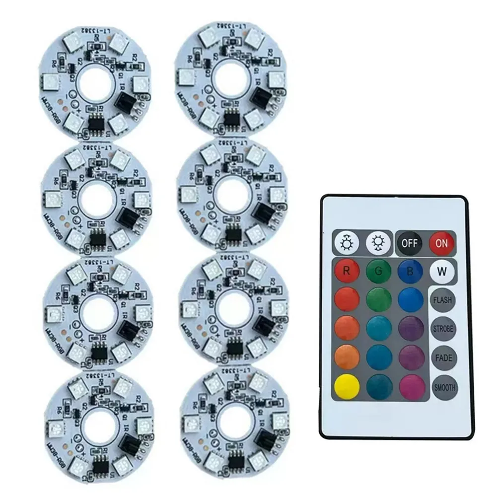 10-1PCS 1Set 6LEDs RGB LED Lights Plate 3-5V Linkage Control Colorful Source Wireless Remote RGB Beads COB Chip Bulb Accessories