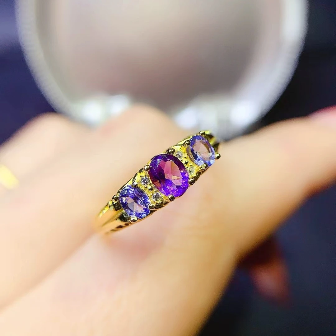 KJJEAXCMY Fine Jewelry Natural Amethyst Women's Ring S925 Silver Electroplating Process Inlaid High Clarity Support Testing