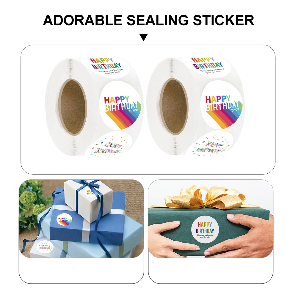 

2 Rolls Birthday Stickers DIY Crafts Decorative Label Seal Cartoon Paper Coated Bag Sealing
