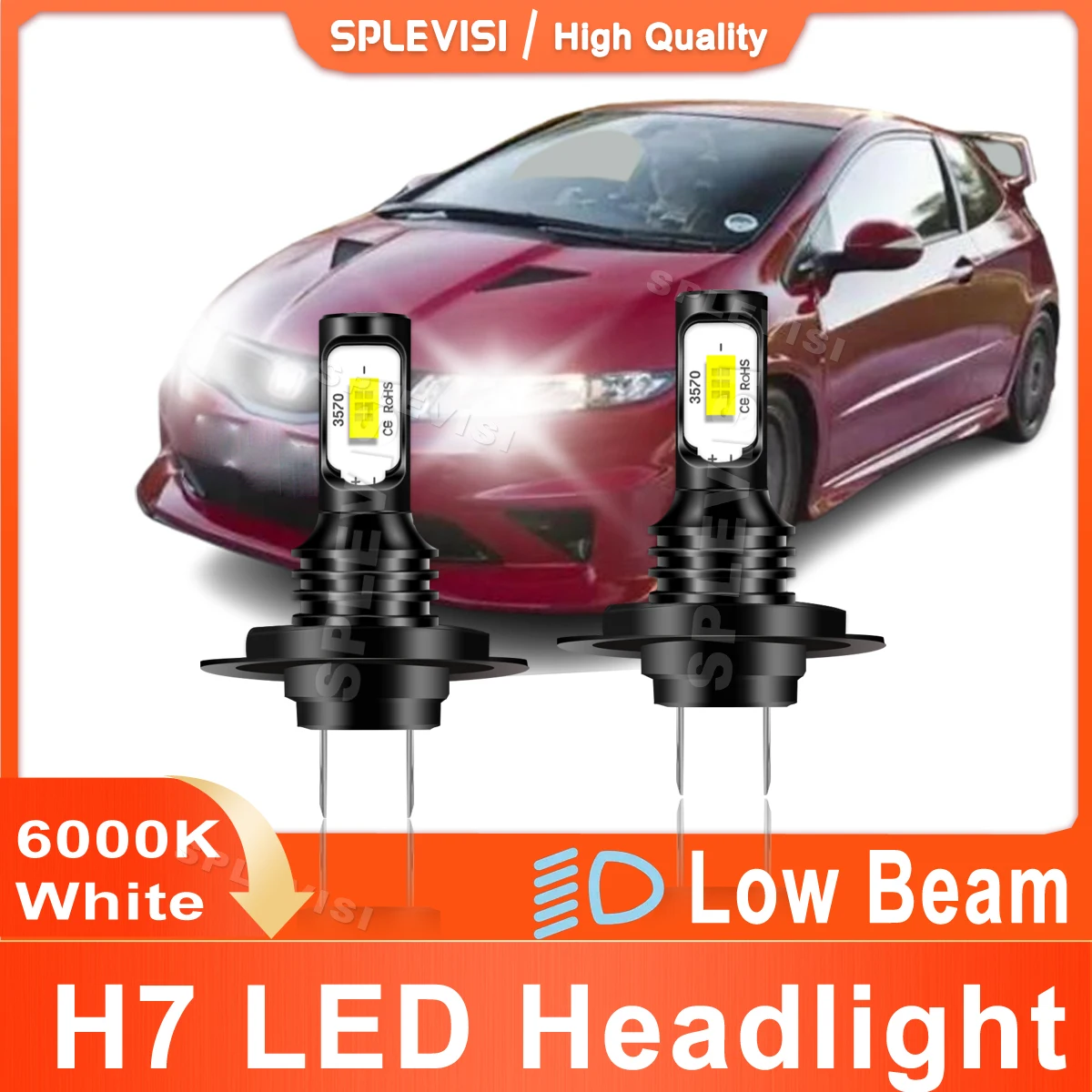 2x LED Car Light H7 faro anabbagliante 70W bianco per Honda Civic FN2 2005 2006 2007 2008 2009 2010 2011 2012 2013 2014 2015 2016