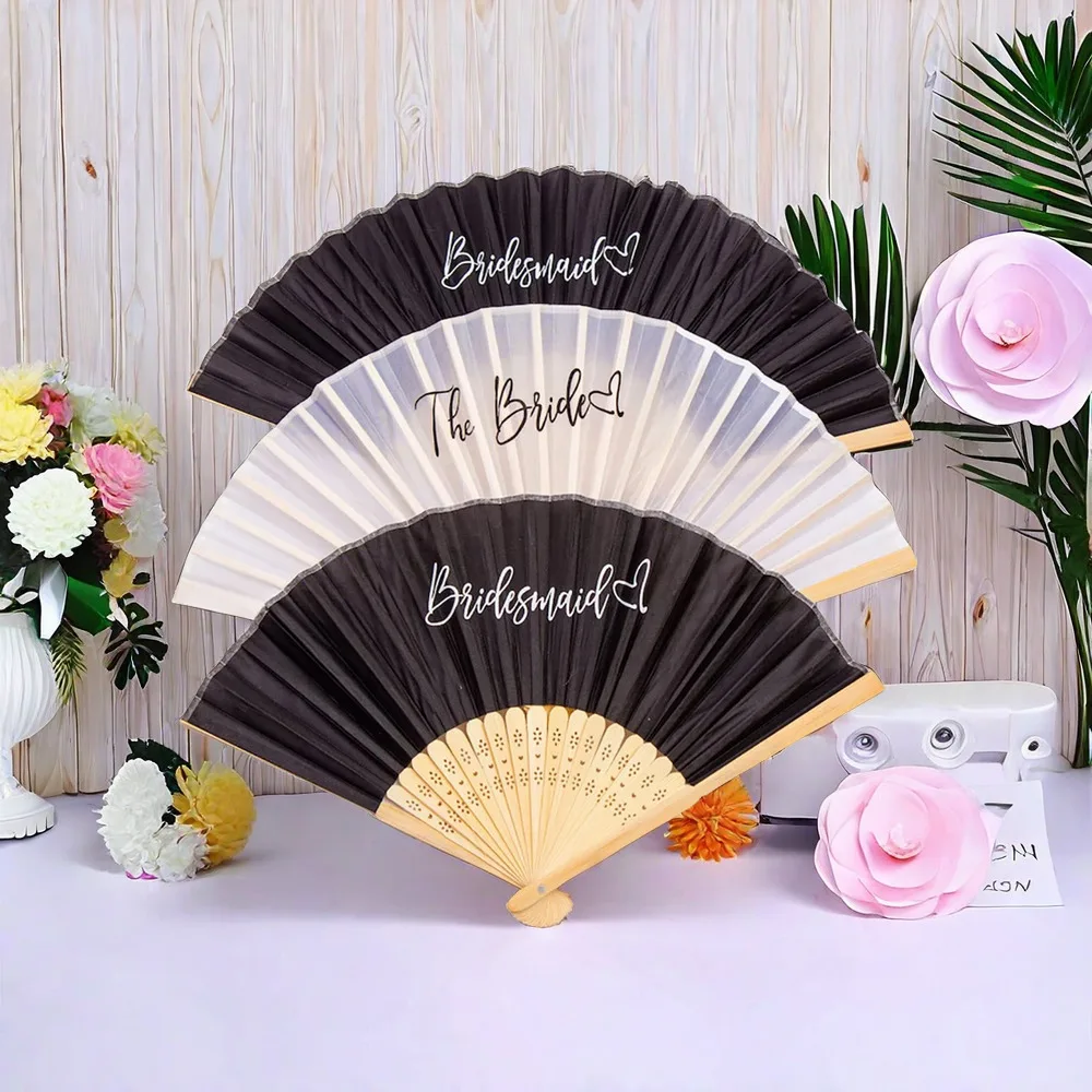 White Wedding Bride Hand Fans Bamboo Foldable Fan Portable Party Wedding Supplies Hand Fan Gift Decoration For Guest Wedding Fan