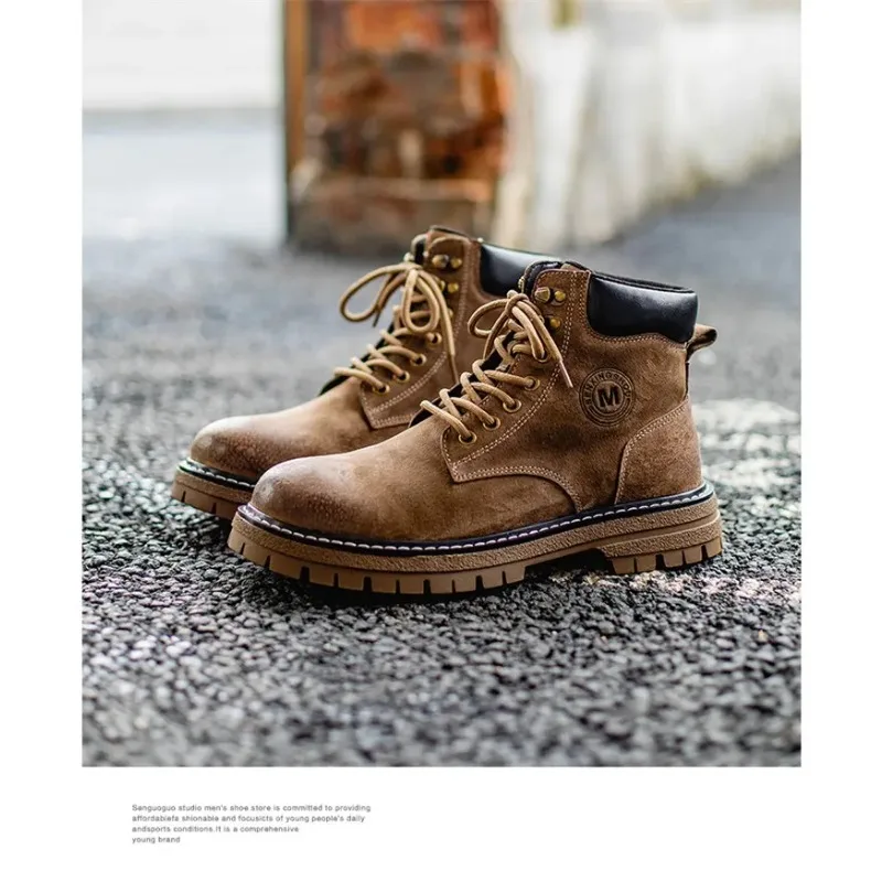 Мужские высокие ботинки, четырехсезонная уличная рабочая обувь, нескользящие и удобные желтые ботинки, модные повседневные кожаные ботинки в британском стиле