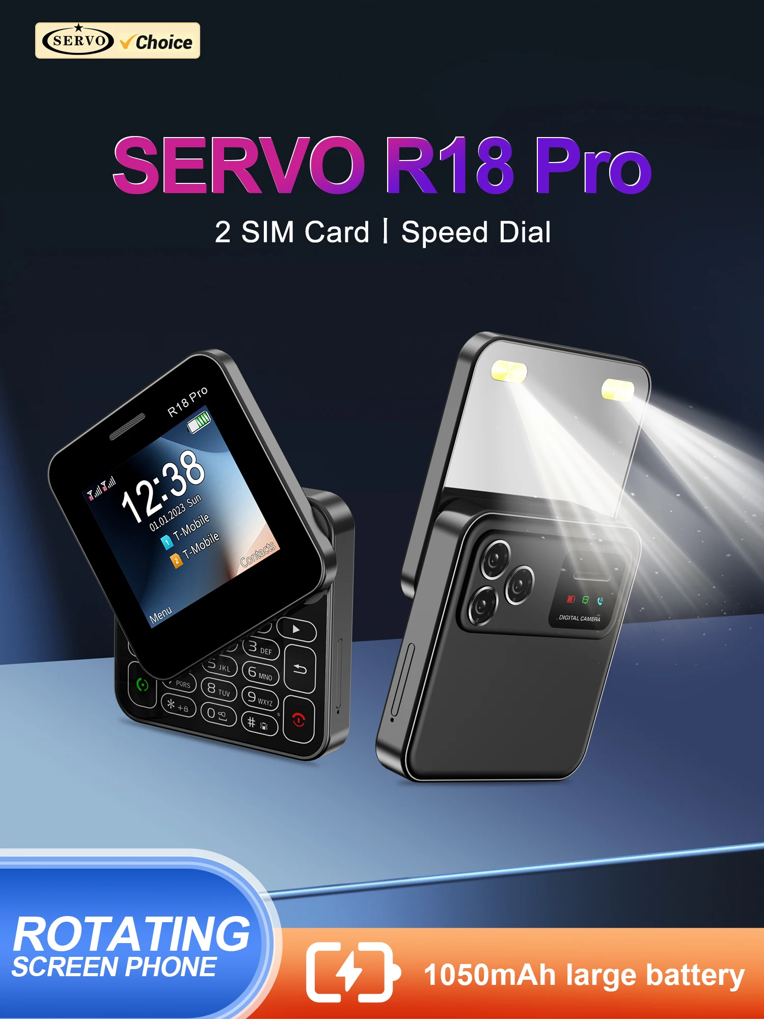 SERVO R18 PRO 2,4 "diafunctie Mobiele telefoon Snelkeuze Magic Voice Zaklamp FM-radio Dubbele simkaart Roterend scherm Mobiele telefoon - afbeelding 2