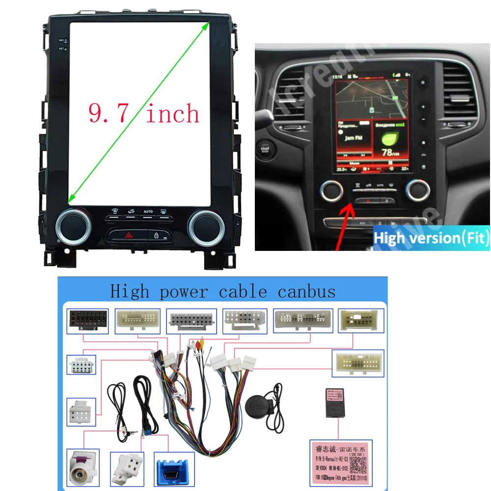 NAVI 9.7Inch Frame Tesla Style Fascia For Renault Koleos Megane 4 Samsung SM6 Talisman 2017-2019 Android Radio Dash Fitting kit