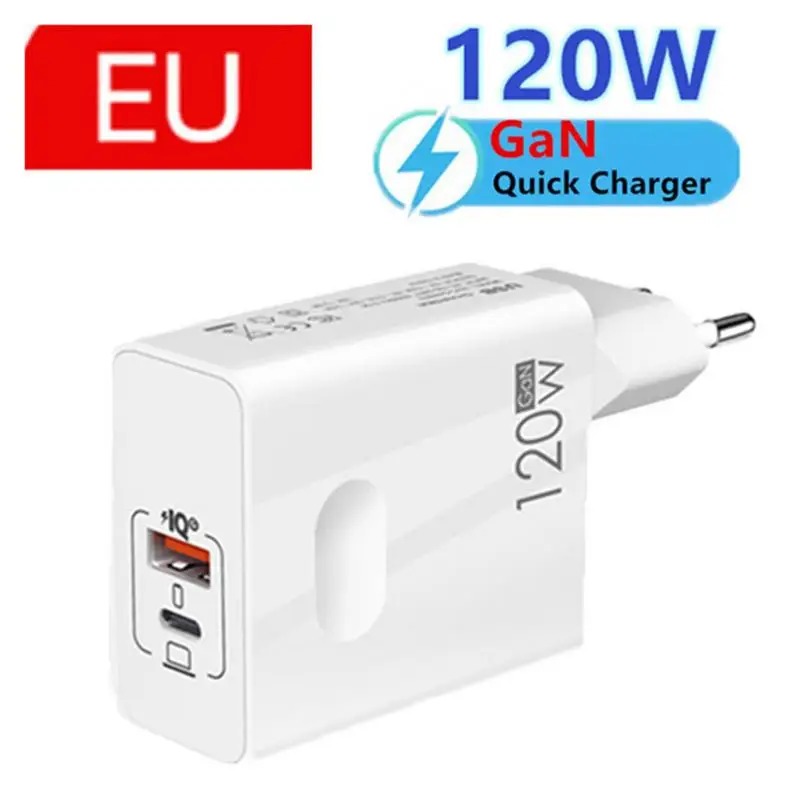 120W Gan Charger QC5.0 PD Fast Charging Dual Ports USB C Travel Charger For MacBookiPad iPhoneSamsungXiaomi HuaweiOnePlus Laptop