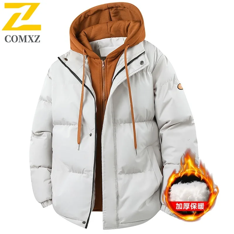 Men's Winter Thickened Workwear Cotton Jacket American style Fleece-Lined Hooded Parka Windproof Casual Overcoat Fit Camping