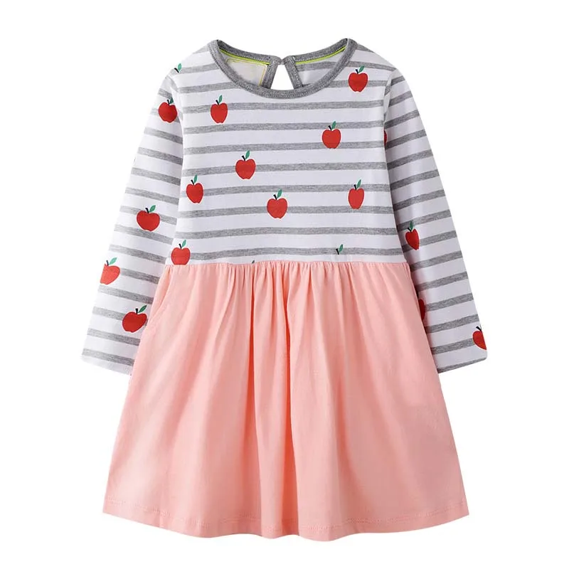 Little maven 2024 Baby Girls Spring and Autumn Clothes Long Sleeves Dress Cotton Pretty and Comfort for Kids 2-7year