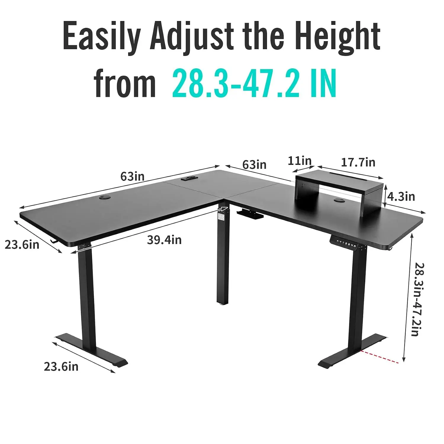 L-Shaped Triple Motor Electric Height Adjustable Desk, Gaming Home Office Corner, Touch Control, Steel, Black, Customized