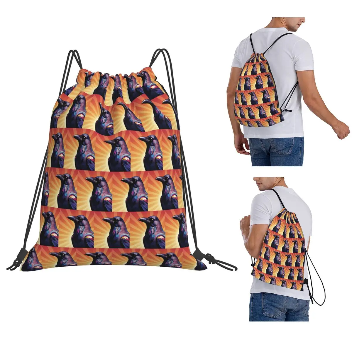 Radiant Raven Cosmic Sunburst Backpacks Fashion Drawstring Bags Sports Bag Book Bags for Man Woman School