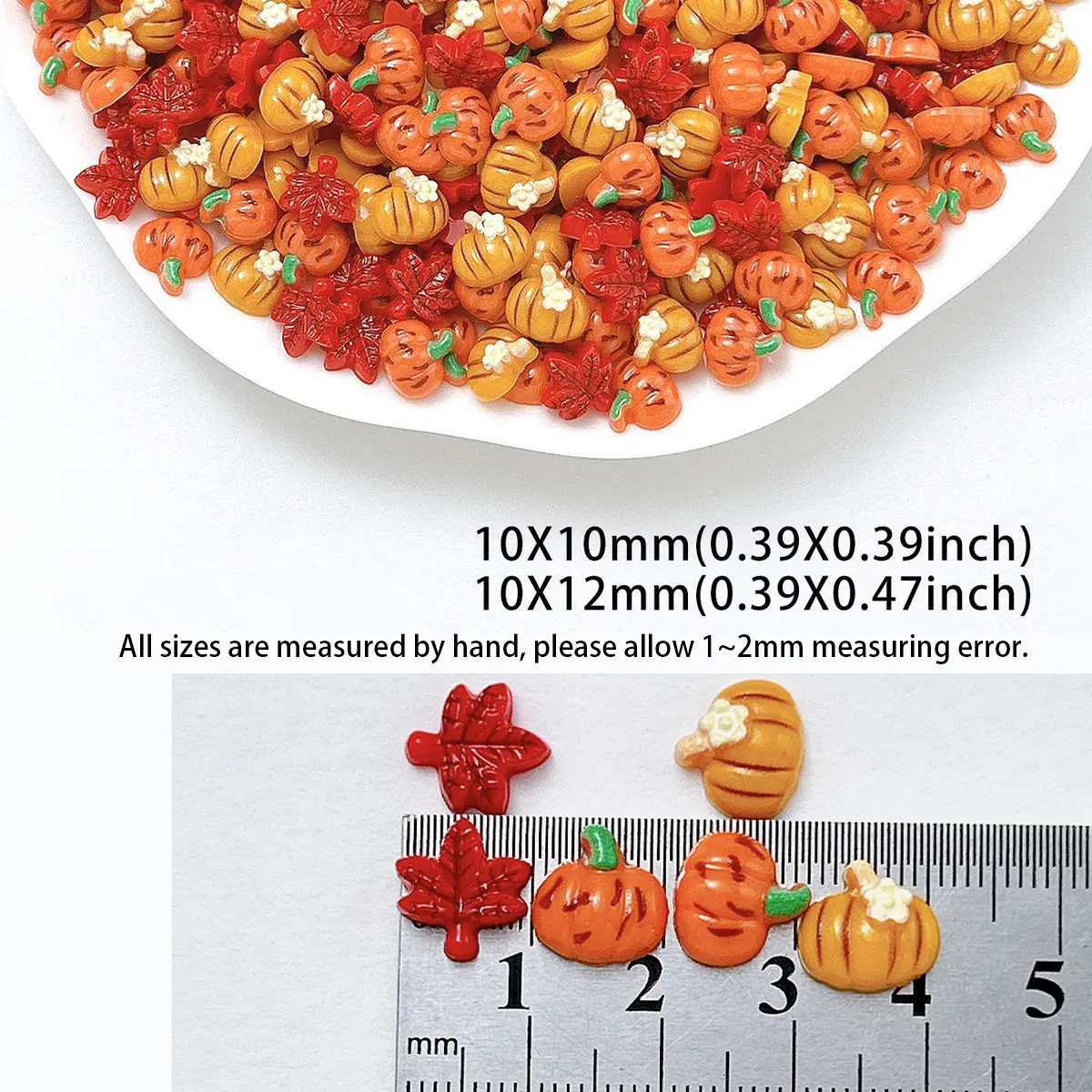 30Pcs Mixed Solid Color Pumpkin & Maple Leaf Nail Charms, Resin Decorations for DIY Handmade Crafts Halloween Nail Art Ornaments