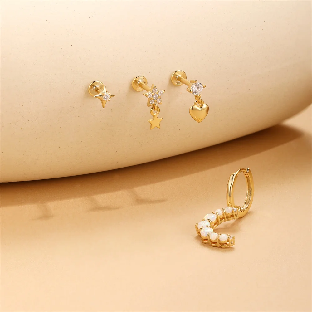 LENNIK Gold single S925 Silver foreign trade new Australian treasure earring women love star moon zircon earring jewel ohrringe