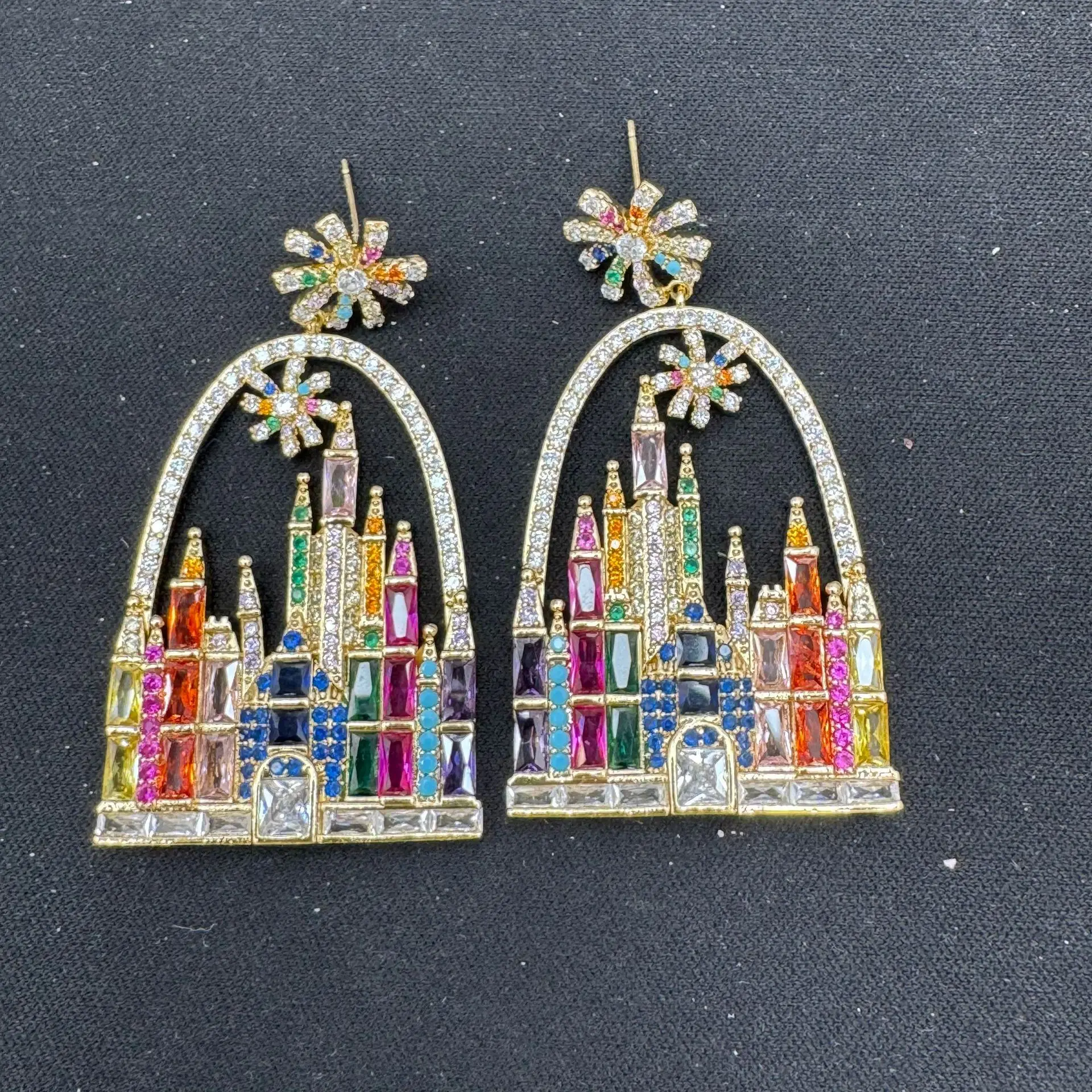 

fashion cubic zirconia earrings for women shiny unique jewelry gala event dinner party dangling earrings whtie pink multicolor