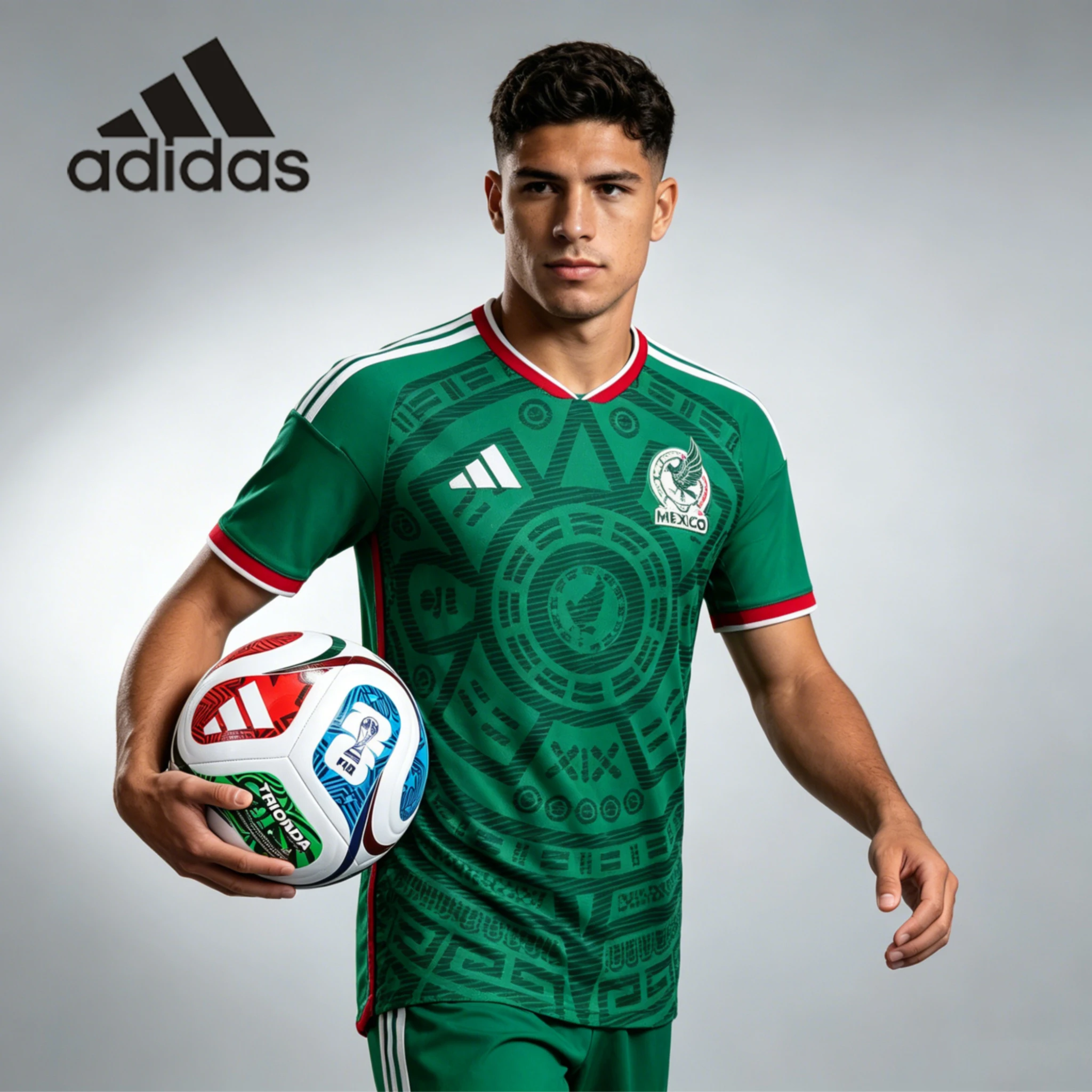 Camiseta de Aficionado de la Selección Mexicana de la Copa Mundial FIFA 2026 de Adidas + Balón de Entrenamiento de Fútbol Trionda de la Copa Mundial FIFA 2026 JL8580+JD8032