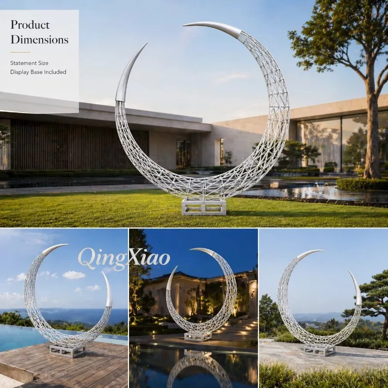 #q-Stainless Steel Sculpture Large Mirror Metal Art Ornament Outdoor Garden Courtyard Lawn Modern Style Decoration Elegant T*