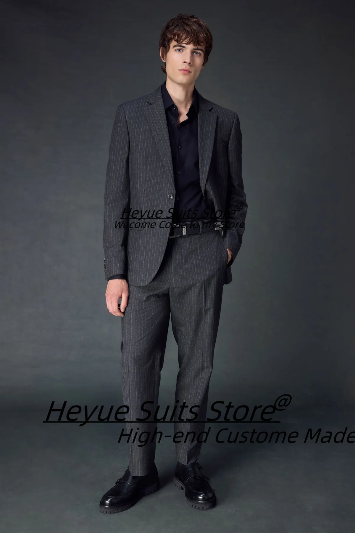 British Style Handsome Stripe Men Suits Slim Fit Notched Lapel Groom Prom Tuxedos 2 PcsSets Business Male Blazers Ropa Hombre