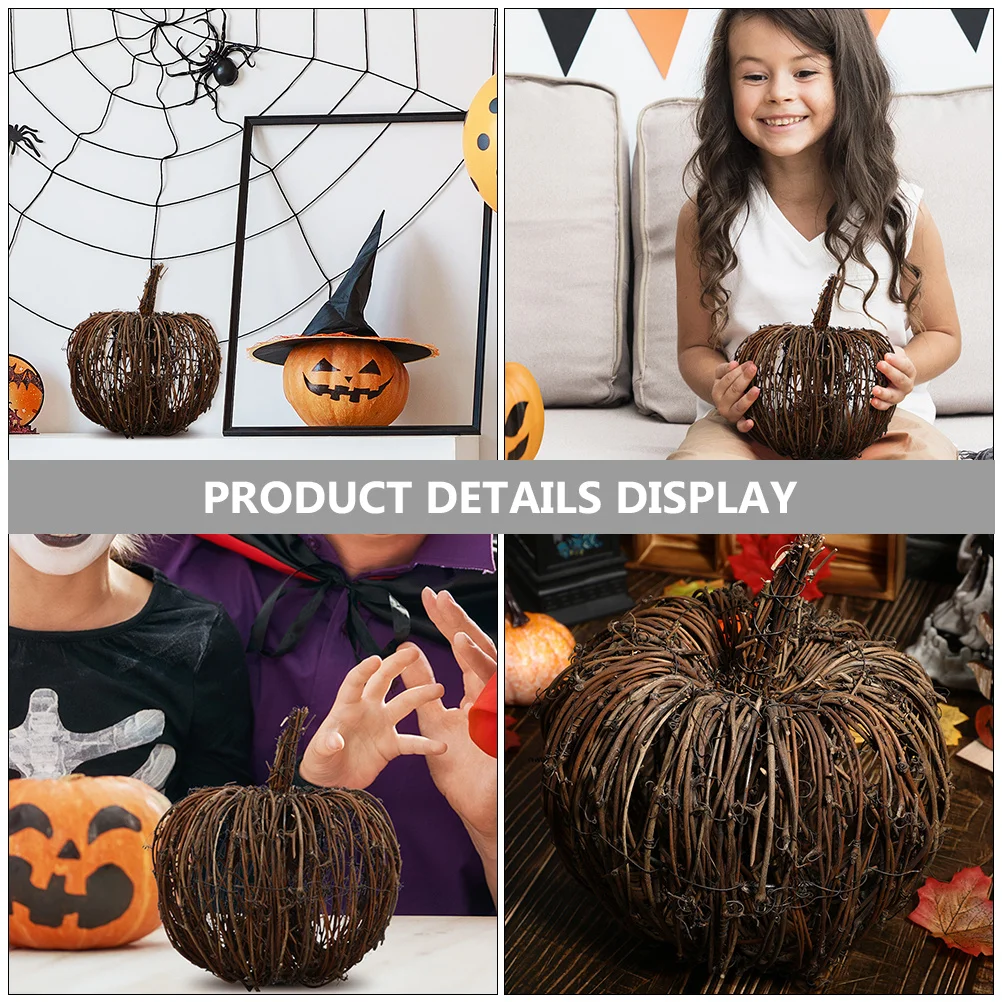 

2pcs Rattan Pumpkin Decor Small Pumpkin Adornment For Halloween Party Home Room Tabletop Ornament Craft Scene Layout Decoration