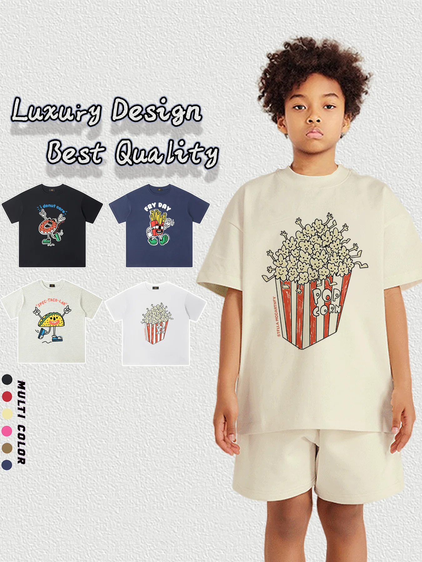

Kids Fun Prints Tees Boy Summer Clothes Fashion Street Casual Wear Popcorn Child Short sleeve Tops Teen Boys T-shirt %100 Cotton