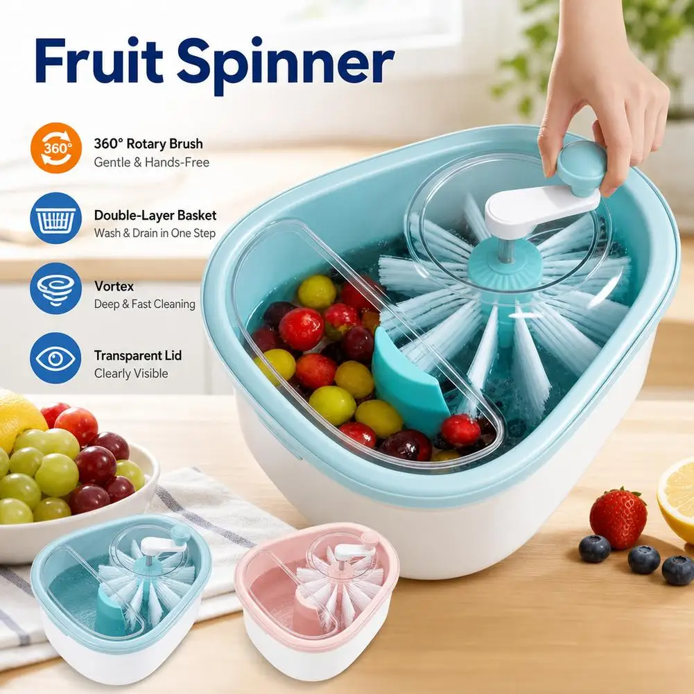 Fruit Washer Fruit Cleaner Spinner Swirling Berry Washing Bowl Fruit & Vegetable Washer 360° Vortex Cleaning Kitchen Colander To