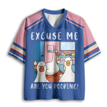 Cute Cartoon Goose Graphic Mesh V Neck Tee Men Excuse Me Letter Print Summer Casual Tshirt