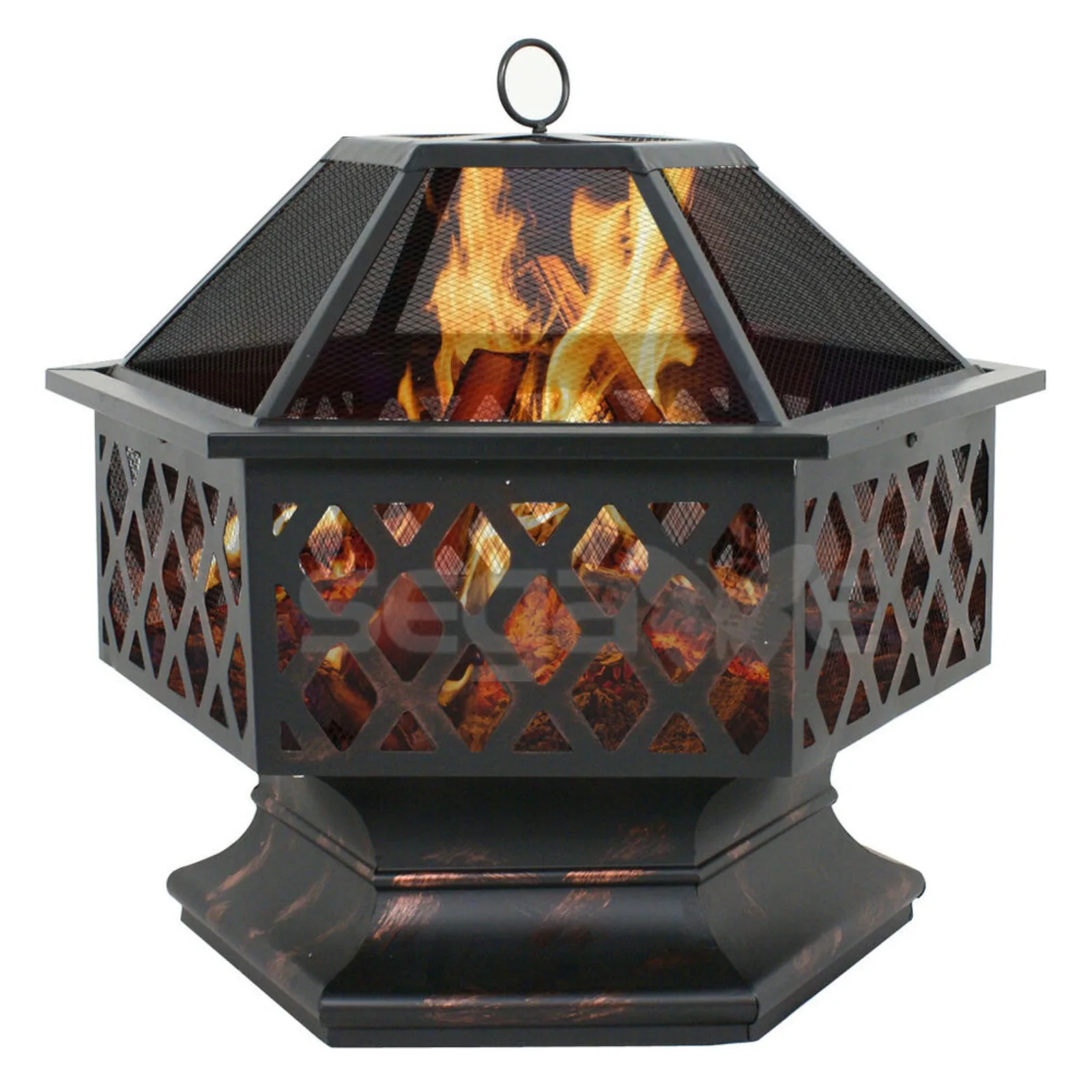 US Hex Shaped Fire Pit Fireplace Firepit Bronze Finish Outdoor Home Garden Backyard