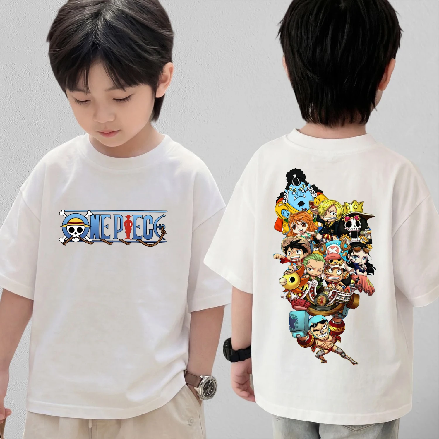 Anime One Piece Cosplay T-Shirt Cotton Short Sleeve Tops Casual Loose Retro T-Shirt Men Women Kids Family Matching Outfits view 2