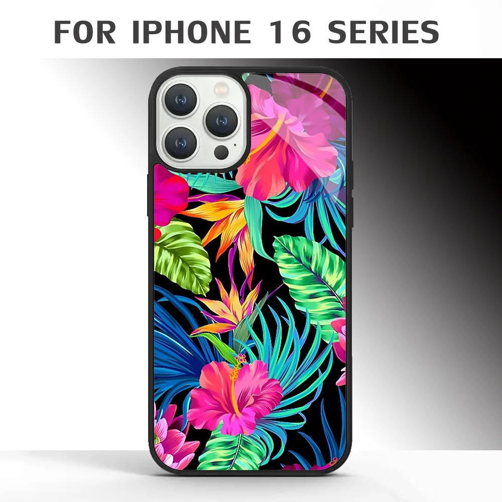 Drive You Mad Hibiscus Pattern Phone Case For IPhone 16 16pro 16plus 16promax Pro Plus Max Mirror Acrylic PC TPU Cover