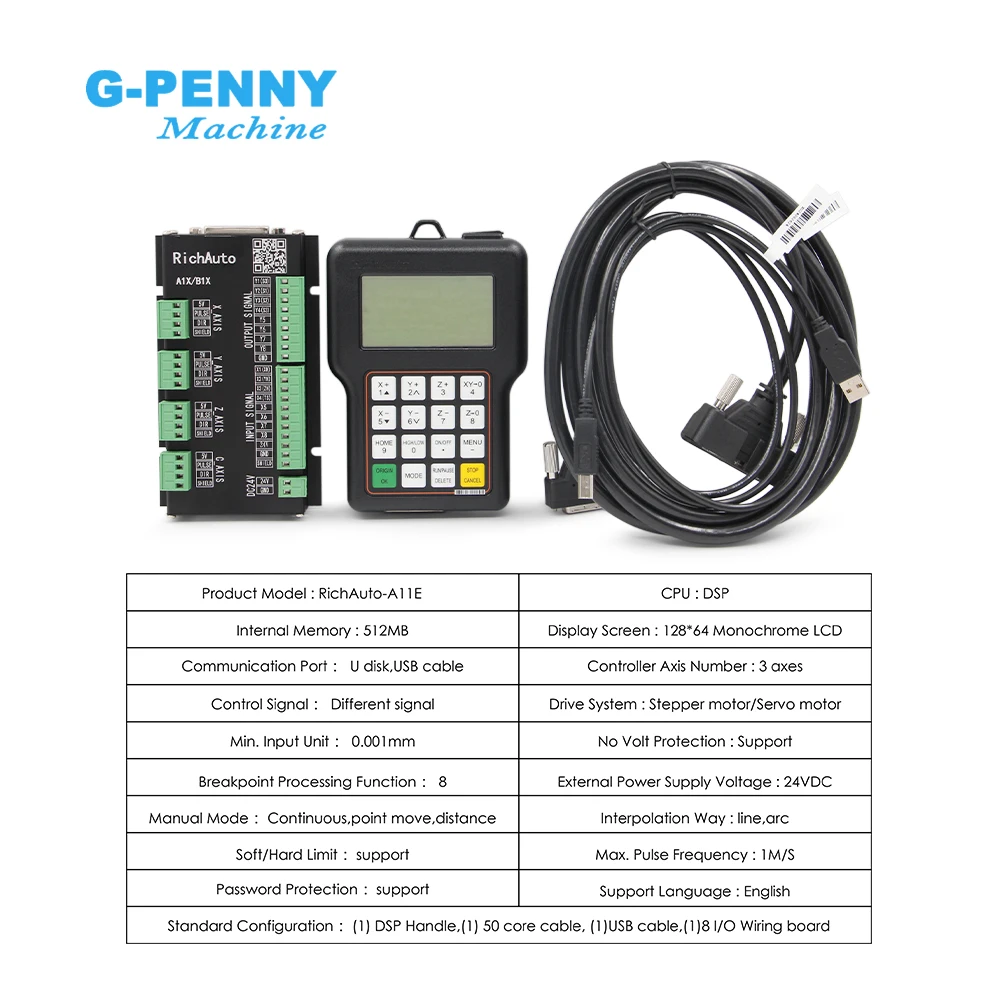Motion Controller para CNC Router Machine, Versão em Inglês, RichAuto, DSP A11, 3 Axis, A11E, Frete Grátis
