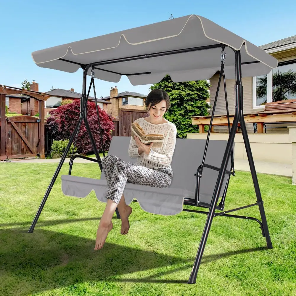 

Porch Swing Chair, Outdoor Patio Swing Chair with Adjustable Canopy for Adults, Porch Swing with Weather Resistant Steel Frame f
