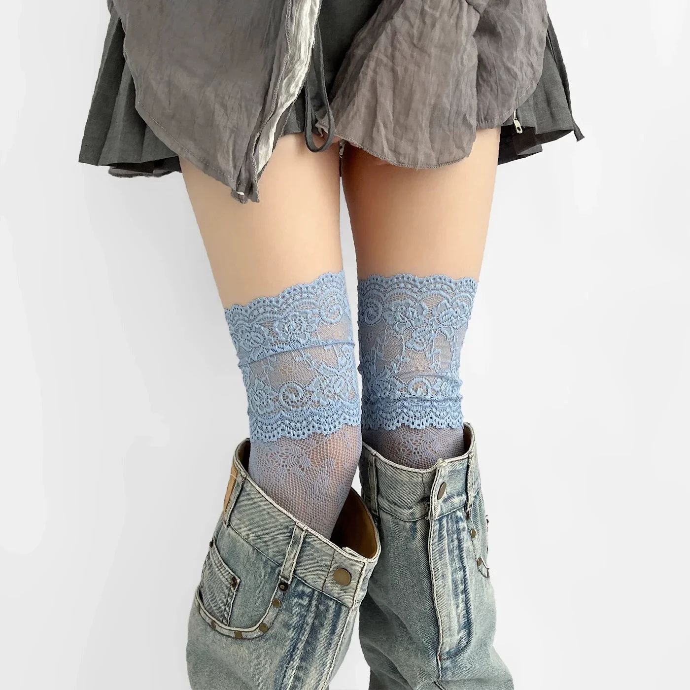 2025 Women Flower Lace Fishnet Thigh High Stockings Japanese Style JK Girl Sweet Lace Trim Frilly Over Knee Long Socks image 5
