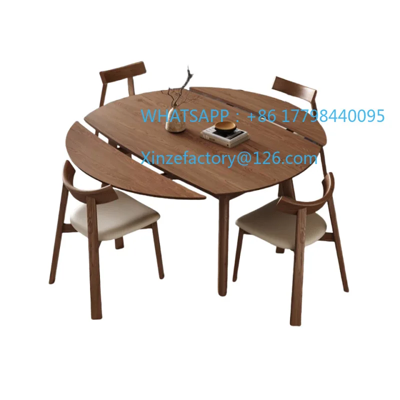 

Customizable all solid wood dining table retractable living room home