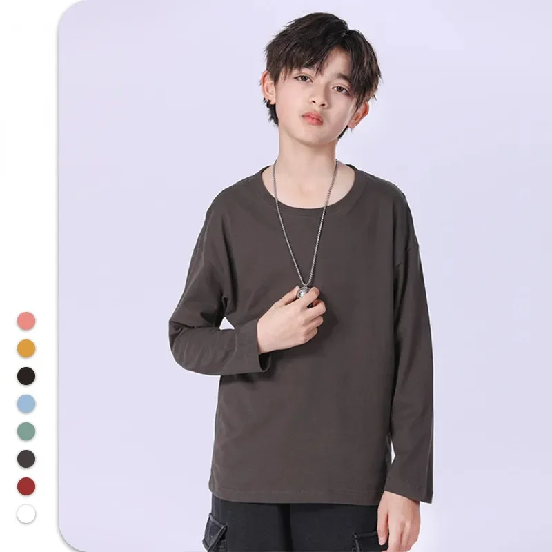 

Boys Long Sleeve T Shirts For Children Spring Autumn pure color T-shirt Cotton 5 -15T Kids Clothing Baby Girls Tops Tees Clothes