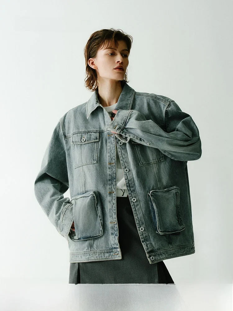 

Ретро-джинсовая куртка свободного кроя с 3D-принтом, хлопковая рабочая куртка, весенняя новинка, женская модная верхняя одежда